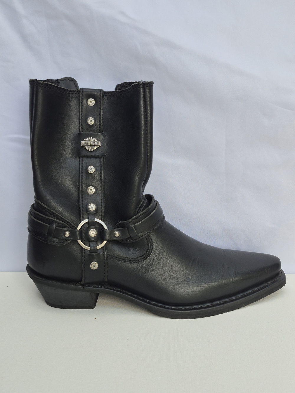 HARLEY DAVIDSON Western Women's Boots Black Leather Harness Size 6
